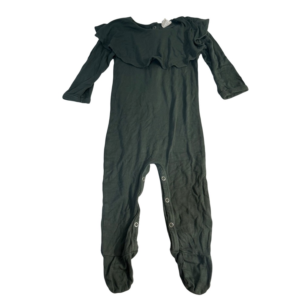 Kate Quinn Forest Green Ruffle Collar Footie Romper Organic Cotton 6-9 Month kid
